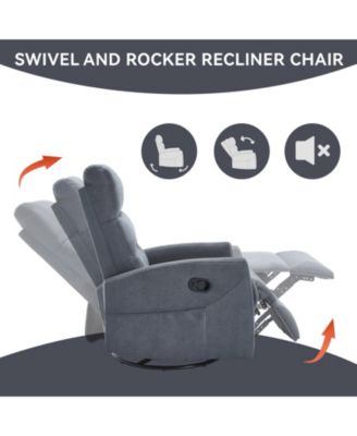 Manual Recliner Chair with Rocker and Swivel in Fabric for Living Room