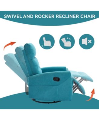 Manual Recliner Chair with Rocker and Swivel in Fabric for Living Room