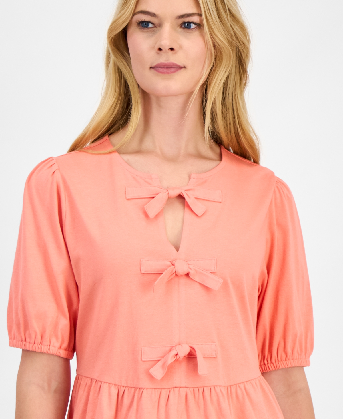 Nautica Jeans Women's Solid Bow Peplum Top