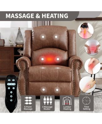 Faux Leather Recliner Chair Rocker Swivel Chair Manual Recliner with Heat & Massage