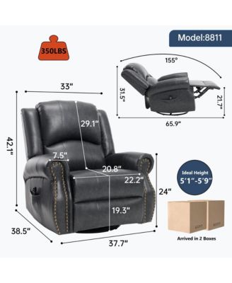 Faux Leather Recliner Chair Rocker Swivel Chair Manual Recliner with Heat & Massage