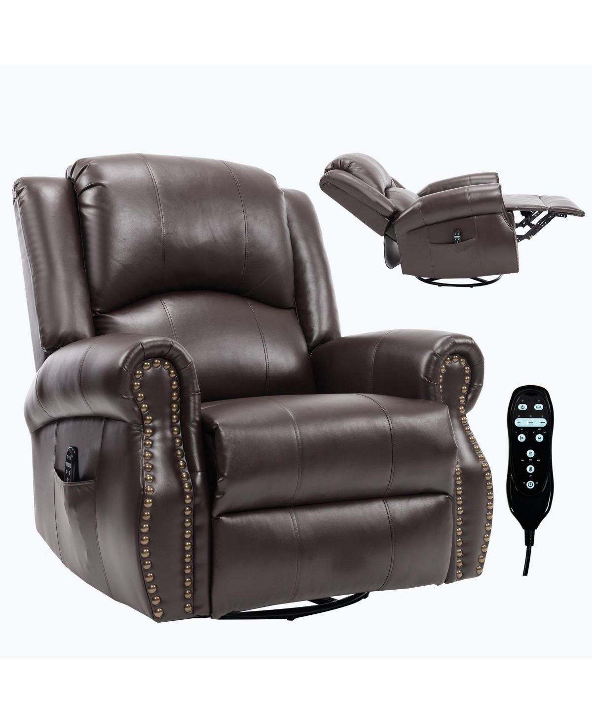 Boyel Living Faux Leather Recliner Chair Rocker Swivel Manual with Heat & Massage