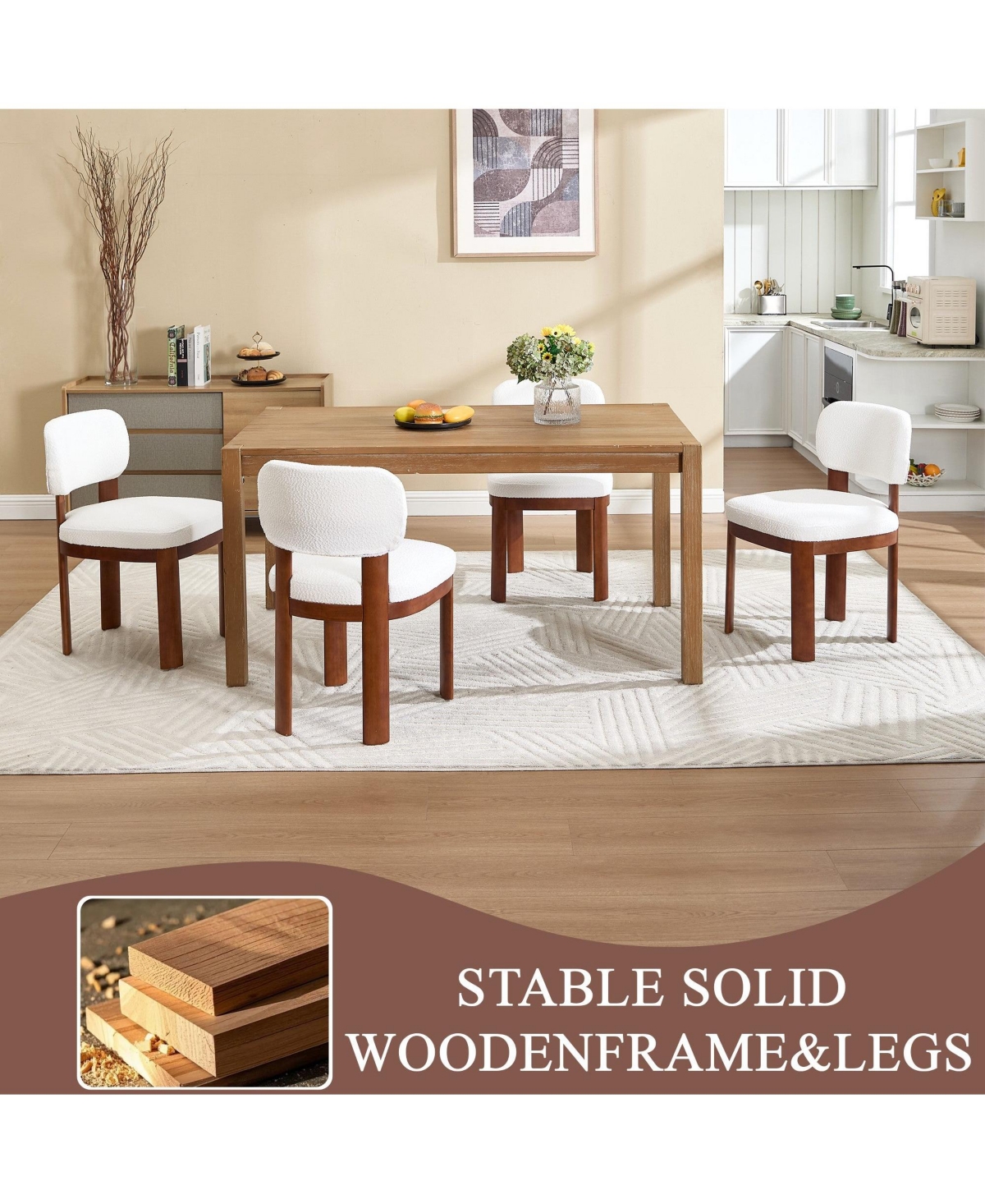 Boyel Living Set of 2 Farmhouse Wooden Dining Chairs 22.05" Fabric Upholstered with Rubberwood Legs