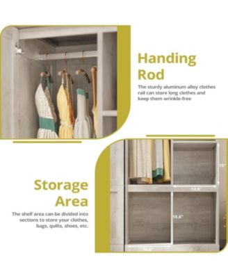 Rustic White Large Wardrobe Closet with Hanging Rod and 2 Doors