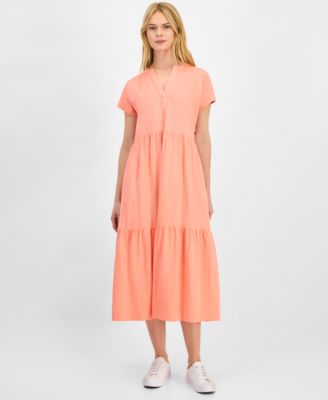 Women's Cotton Tiered Midi Dress