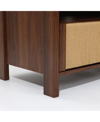 Walnut Finish MDF Wood with Rope Front TV Console with Storage