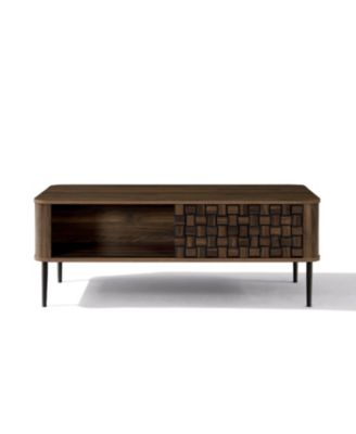 Dark Oak with Basket Weave Design Manufactured Wood 1-Sliding Door Coffee Table