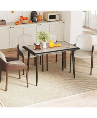 44" Rectangular Kitchen Table with Metal Frame Faux Marble Tabletop Dining Table