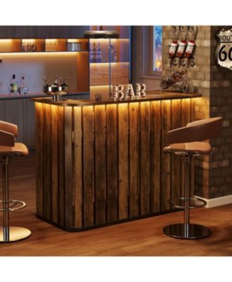 63-Inch Home Bar Unit, Farmhouse Liquor Bar Table with Storage Shelves, 2-Tier Wine Bar Cabinet Mini Bar Table, Rustic Brown