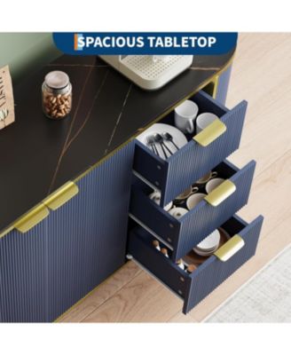 59in Blue Sideboard Buffet Cabinet, Modern Fluted TV Console with 3 Drawers & Adjustable Shelf for Kitchen, Dining & Living Room