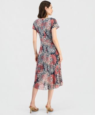 Women's Short-Sleeve Tie-Front Midi Dress