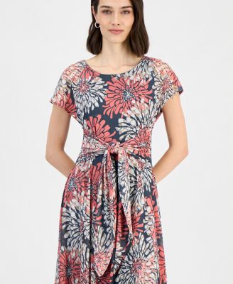 Women's Short-Sleeve Tie-Front Midi Dress