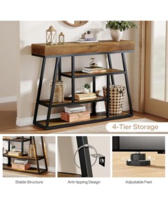 41.3" Entryway Table, Industrial Narrow Console Sofa Table with 4 Tiers Storage Shelves for Entry, Hallway