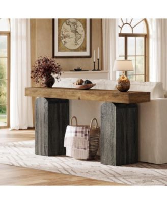 63" Long Entryway Table, Farmhouse Console Table with 2 Arched Pedestal Legs