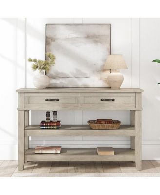 Entryway Table, Console Table with 2 Storage Drawers, 3-Tier Farmhouse Wooden Sofa Table, Hallway Tables for Entryway Living Room, Grey