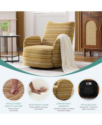 Modern 360° Swivel Leisure Chair Fabric Striped Armrest Swivel Chair for Living Room, Balcony and Bedroom