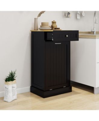Black E1 MDF Trash Cabinet with Tilt Out Design for Kitchen Island Laundry Box and Recycling Use