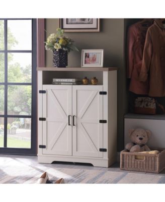 Farmhouse Shoe Cabinet Adjustable 4 Tier Rustic Storage Bench Entryway Hallway