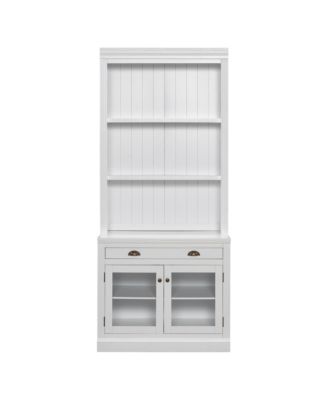 Elegant Glass Door Bookcase with Shelves and Drawer