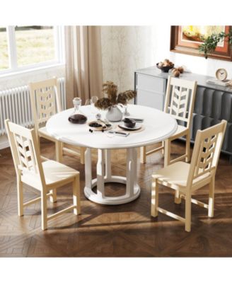 Dining Chair with Rubber Wood Frame & Leaf-shape High Back for Kitchen