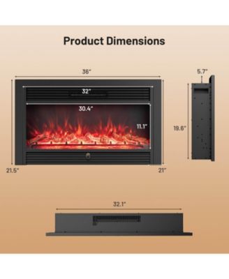 36" Electric Fireplace Insert 1500W Recessed Fireplace Heaterwith Remote Control