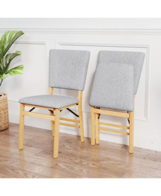 Foldable Dining Chair Set of 2 w/Padded Seat & Tilt Backrest Rubber Wood Legs