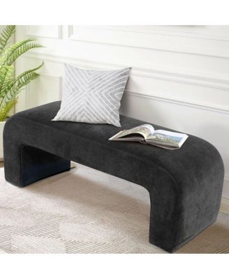 47" Upholstered Scroll Velvet Waterfall Bench/Chenille Entryway Bench-