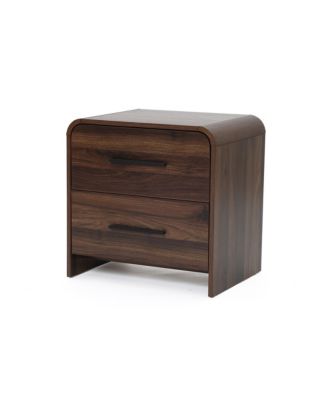 Walnut Finish 2-Drawer Nightstand & End Table, Engineered Wood with Rounded Corners