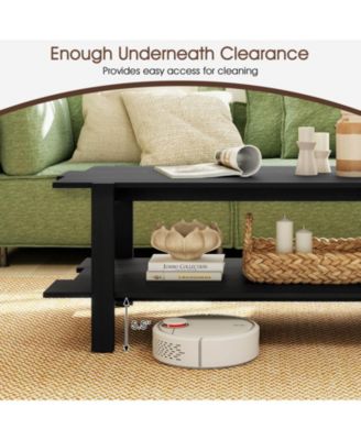 2-Tier Coffee Table Irregular Center Table with Open Storage Shelf Cocktail Table