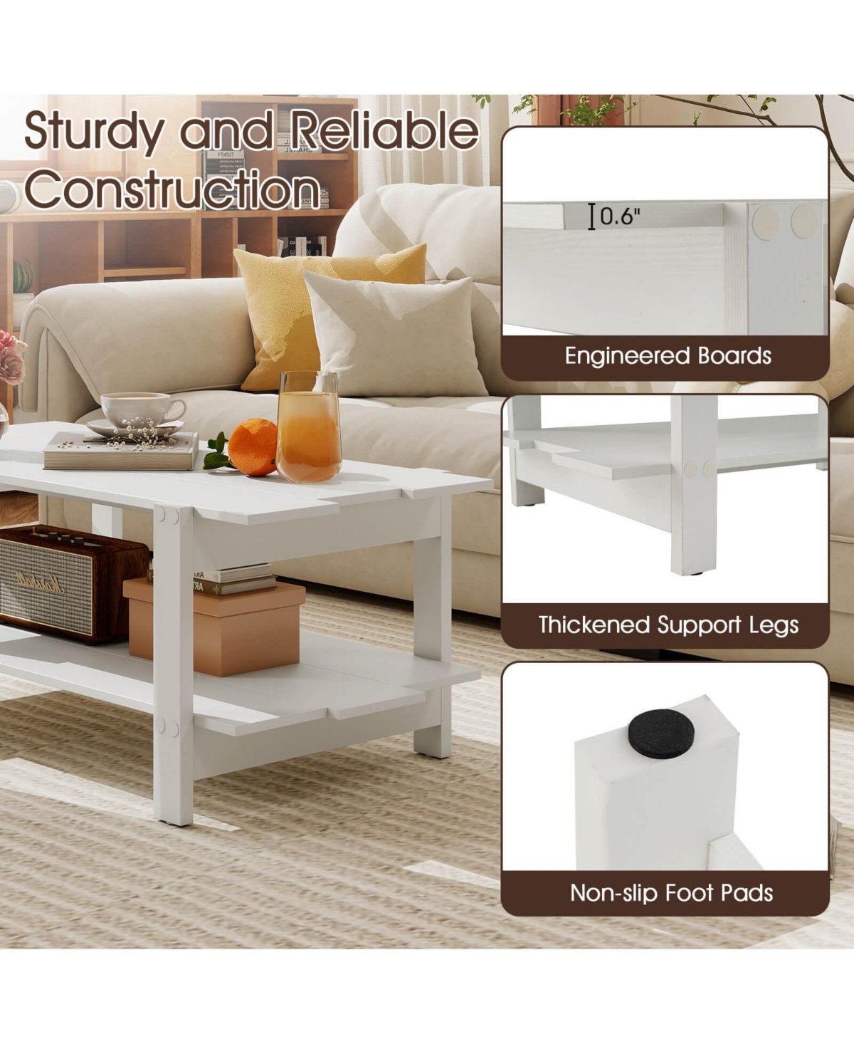 Costway 2-Tier Coffee Table Irregular Center with Open Storage Shelf Cocktail