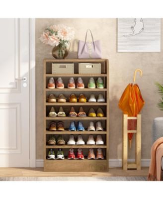 Shoe Rack for Entryway, 8-Tier Tall Shoe Shelf Shoes Storage, Wooden Shoe Storage Cabinet, Wood Color