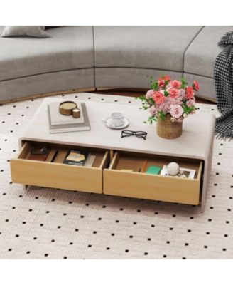 Home Coffee Table w/ 2 Drawers & 2 Storage Shelf Rectangle Table Cocktail Table