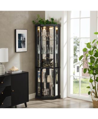 Timeless Curved Glass Display Cabinet LED Lit Adjustable Shelves 150lb Capacity