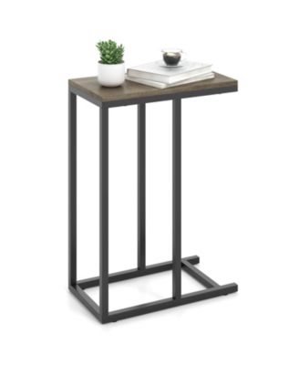 C-shaped Side Table Industrial Sofa Table with Heavy-duty Metal Frame