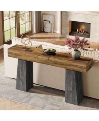 Farmhouse Entryway Table, 63-Inch Long Wooden Sofa Console Table, Rustic Console Behind Couch
