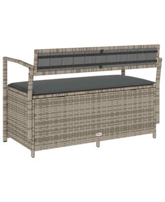 Garden Storage Bench with Cushion Grey Poly Rattan