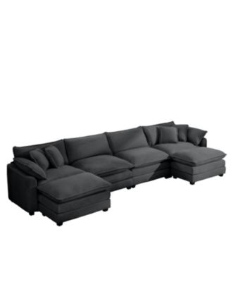 Corduroy 4-Seater Sofa with 3 Footstools & Pillows