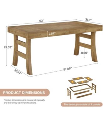 63-Inch Dining Table for 4-6 People, Farmhouse Rectangular Large Kitchen Dinner Eating Table, Light Brown