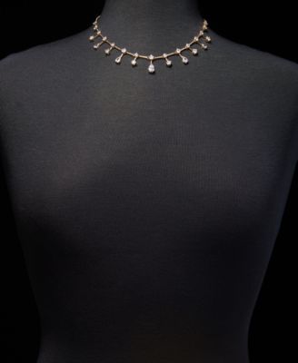 Cubic Zirconia Bar Stationed Statement Necklace, 16" + 3" extender