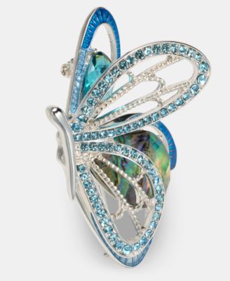 Crystal, Stone & Abalone Flying Butterfly Pin