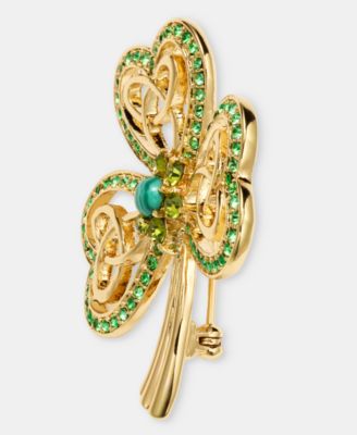 Pav&eacute; & Stone Openwork Clover Pin