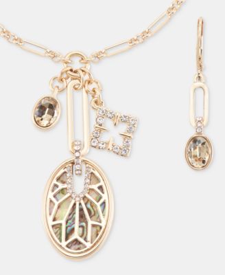 Mixed Stone Charm Pendant Necklace & Drop Earrings Set