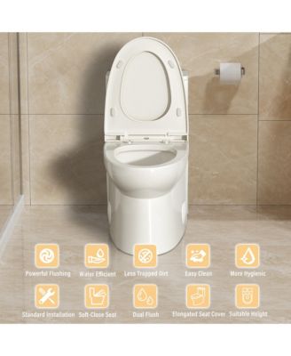 Dual Flush 1.1/1.6 GPF Elongated Bathroom Fixture Comfort Seat Height, Soft-Close Seat,Glazed Surface