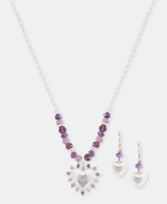 Crystal Heart Beaded Pendant Necklace & Drop Earrings Set