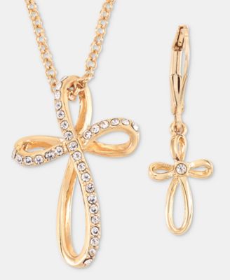 Pav&eacute; Infinity Cross Pendant Necklace & Drop Earrings Set
