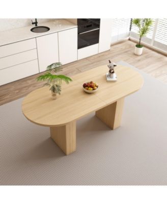 Oval Farmhouse Dining Table, 62.9 Inch, Natural Finish