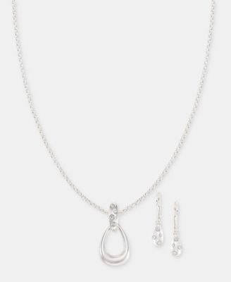 Crystal Open Pendant Necklace & Drop Earrings Set