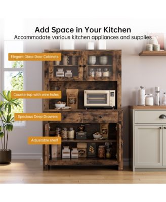 Kitchen Pantry Storage Cabinet, Freestanding Hutch Cabinet with Buffet Cupboard, Tall Storage Cabinets with Adjustable Shelves