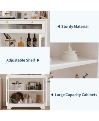 Kitchen Pantry Cabinet,62 Inch Freestanding Hutch Cupboard with Large Countertop,Glass Doors, Drawer and Adjustable Shelves
