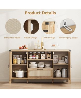 47.2" Rattan Sideboard Buffet Cabinet with Storage, Farmhouse Kitchen Buffet Cabinet with Drawer